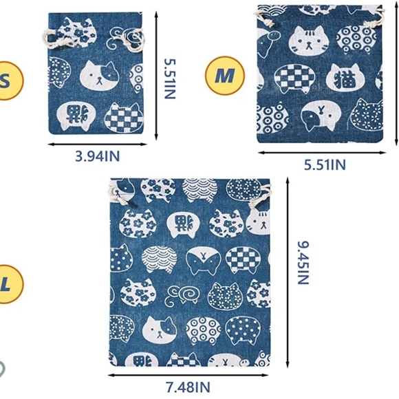 Corciosy Cloth Gift Bags 3S/3M/3L=9PCS - Picture 7 of 8